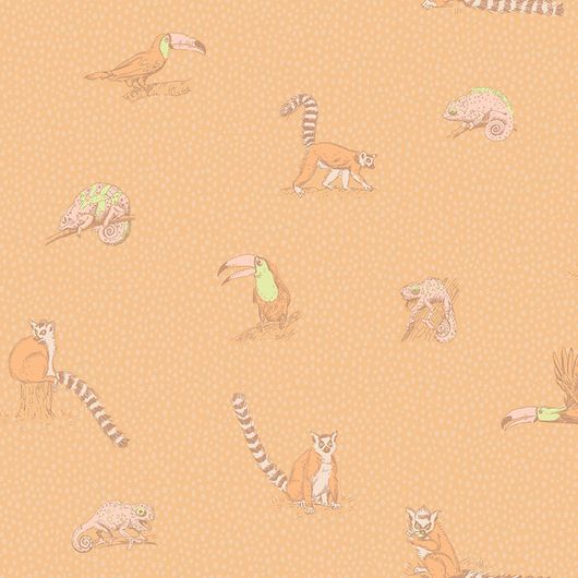 Животные на обоях "Madagascar" арт.D9 007 из коллекции Bon Voyage, Milassa оранжевого цвета в мелкий горошек